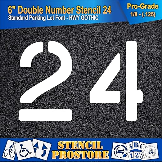 Pavement, Curb, and WheelStop Stencils - 6 inch Double Number Stencil - (24) - 6" x 9" x 1/8" (128 mil) - Pro-Grade