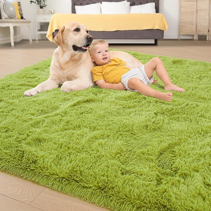 Tepook Super Soft Fluffy Rug for Bedroom, Modern Shaggy Fuzzy Kids Rugs for Living Room, Plush Indoor Nursery Home Decor Dorm Carpet with Non-Slip Bottom, Grass Green, 4 X 6 Feet