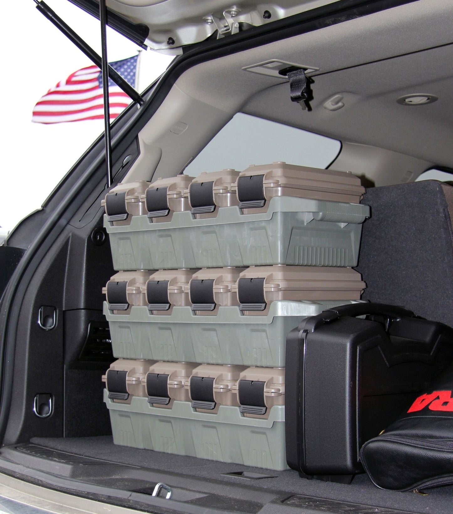 MTM AC4C 4-Can Ammo Crate, 30 Caliber, Convenient size, Stackable, Easy Carry and Transport of 30 Caliber Ammo, Rugged Tactical Carrying Crate, USA Made, Dark Earth/Army Green