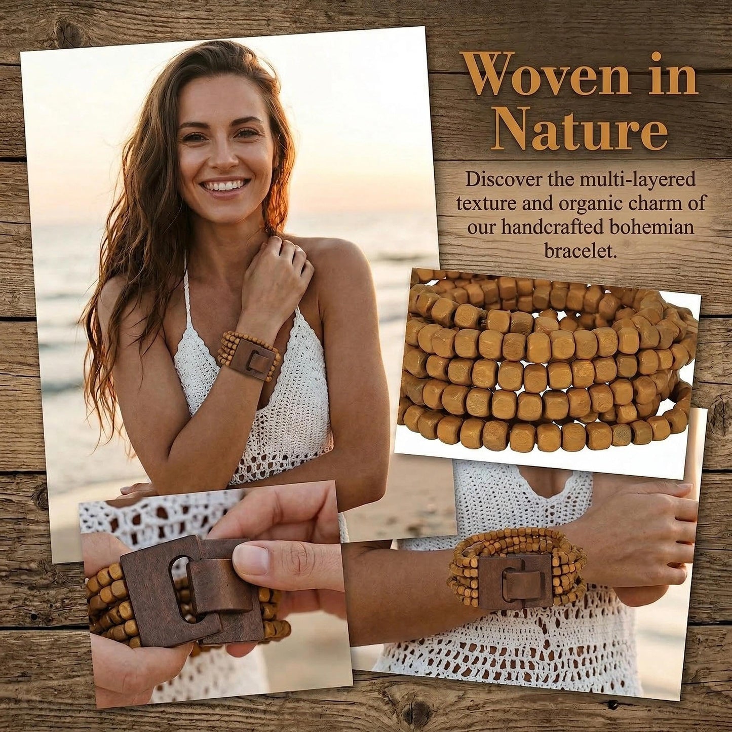 Coiris Boho Bangle Bracelets for Women Wooden Beaded Bracelets Chunky Bohemian Beach Bracelets Jewelry for Women(BR1235-Brown)