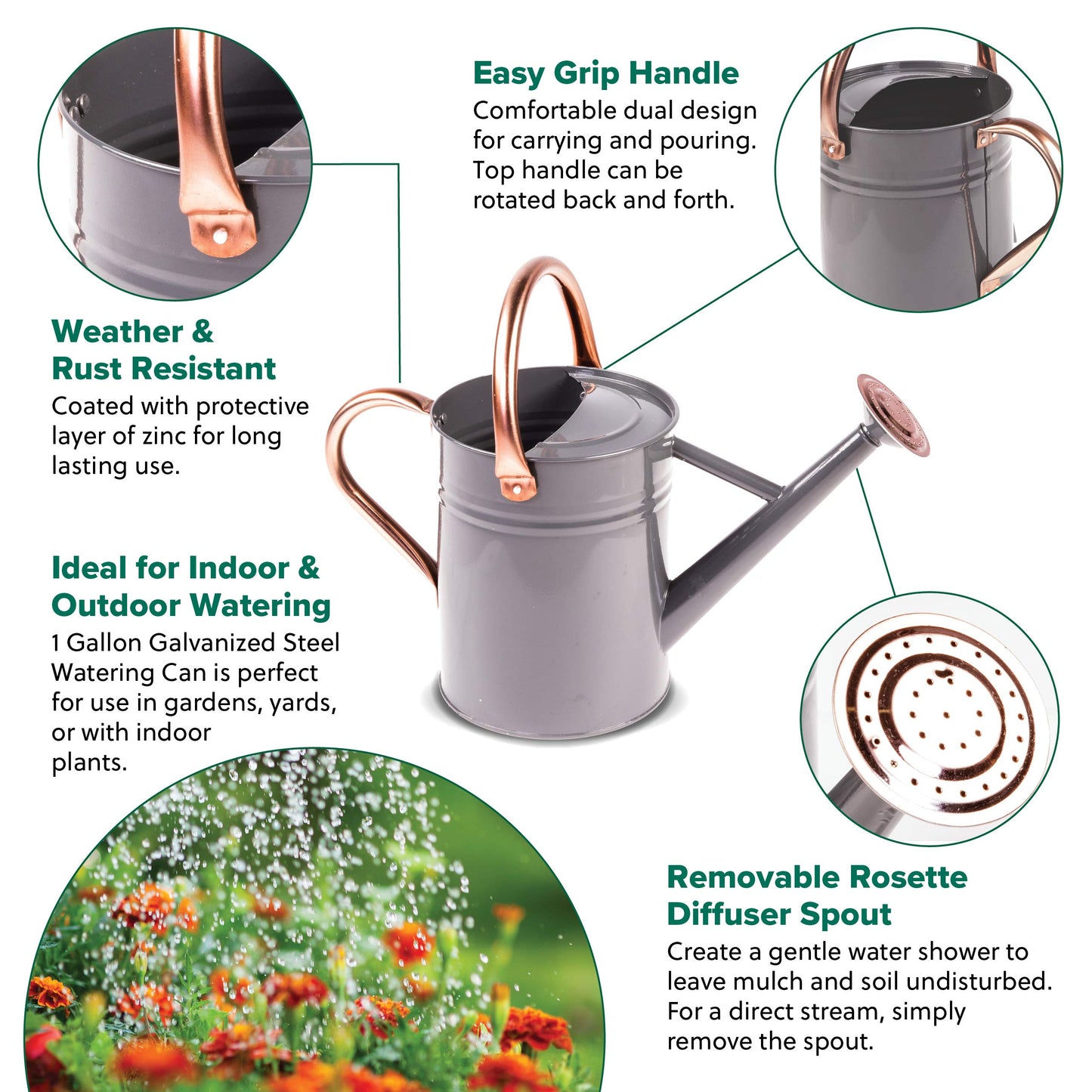 Gardman R34884 1 Gallon Watering Can, Cool Gray