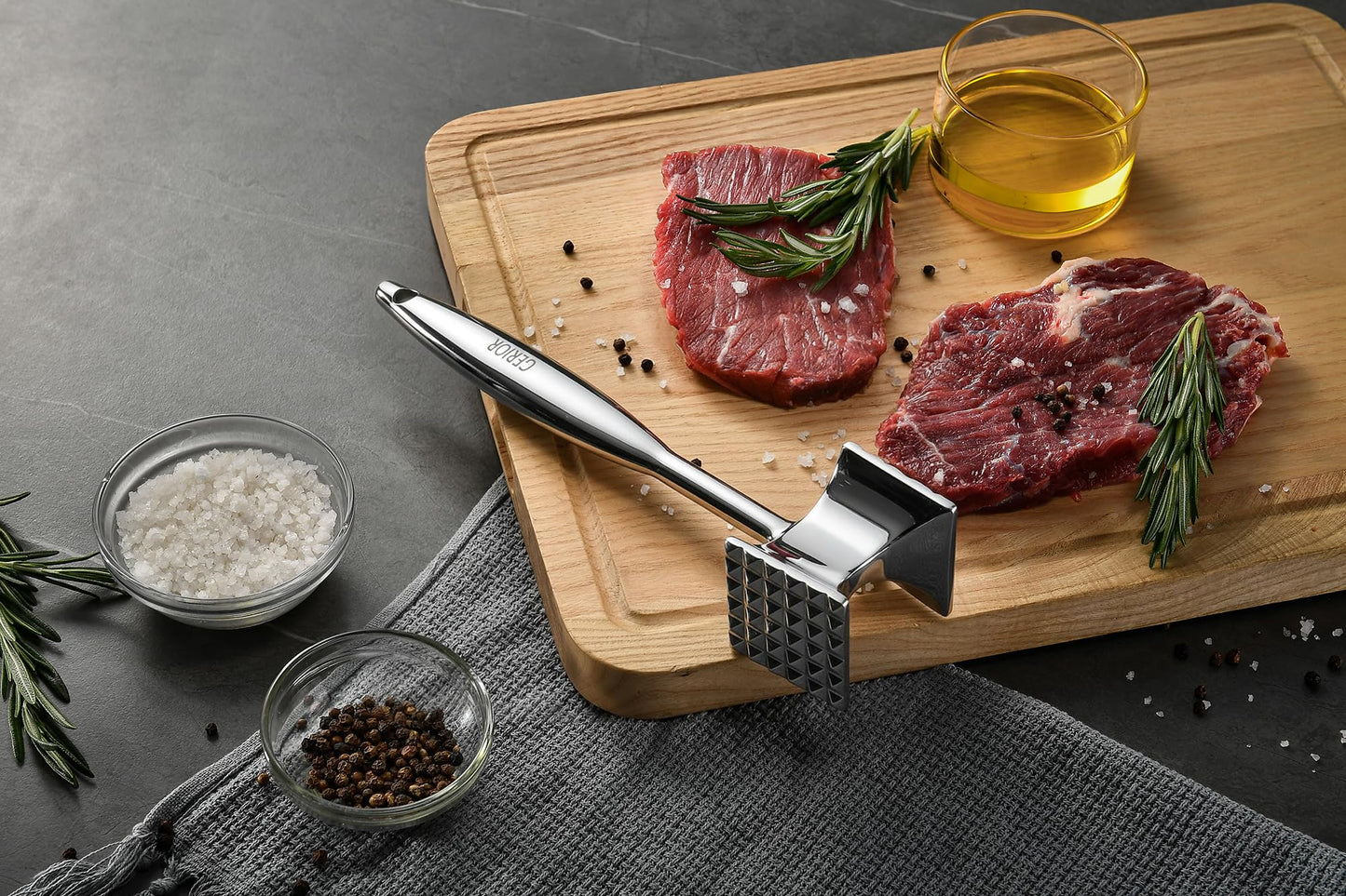 Heavy Duty Meat Tenderizer Tool, Stainless Steel Mallet & Kitchen Hammer Pounder, Mirror Polished Double Sided Tenderizing Mallet for Chicken, Steak & Beef - Dishwasher Safe