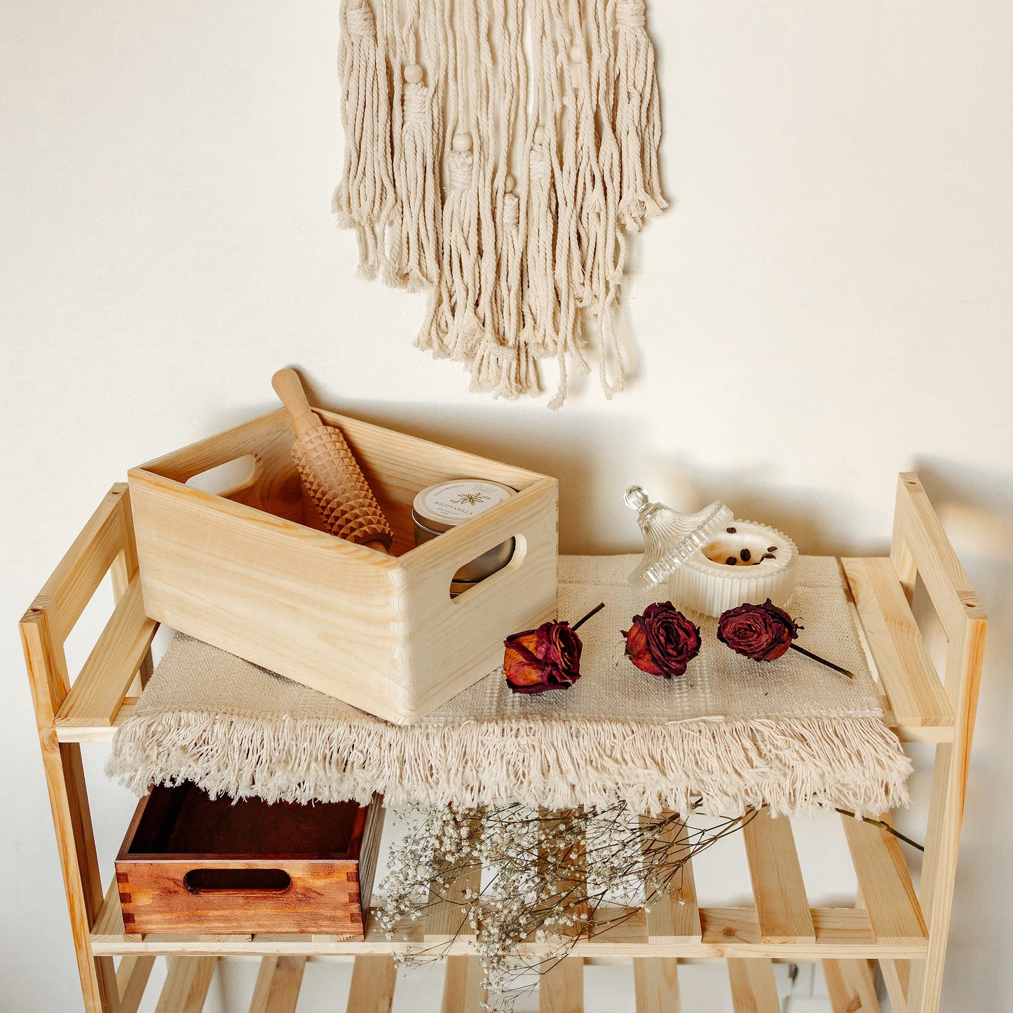 Creative Deco Large Wooden Crate Nesting Crate Handles | 11.8 x 7.87 x 5.51 in | Keepsake Unfinished Display Storage Box Multi-Craft Caddy Nesting Crate | Natural Wood Rustic | Plain Unpainted Beige