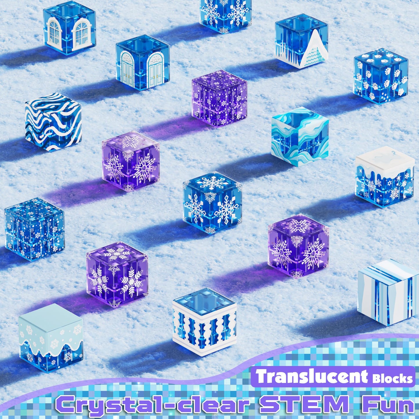 Magnetic Blocks - 100Pcs 0.8in Magnetic Building Block for Kids Ages 4-8, Transparent Magnet Block Blue Princess Castle, Magnet Cubes Tiles Princess Toy for Girl 3 4 5 6 7 8-12 Birthday Gift