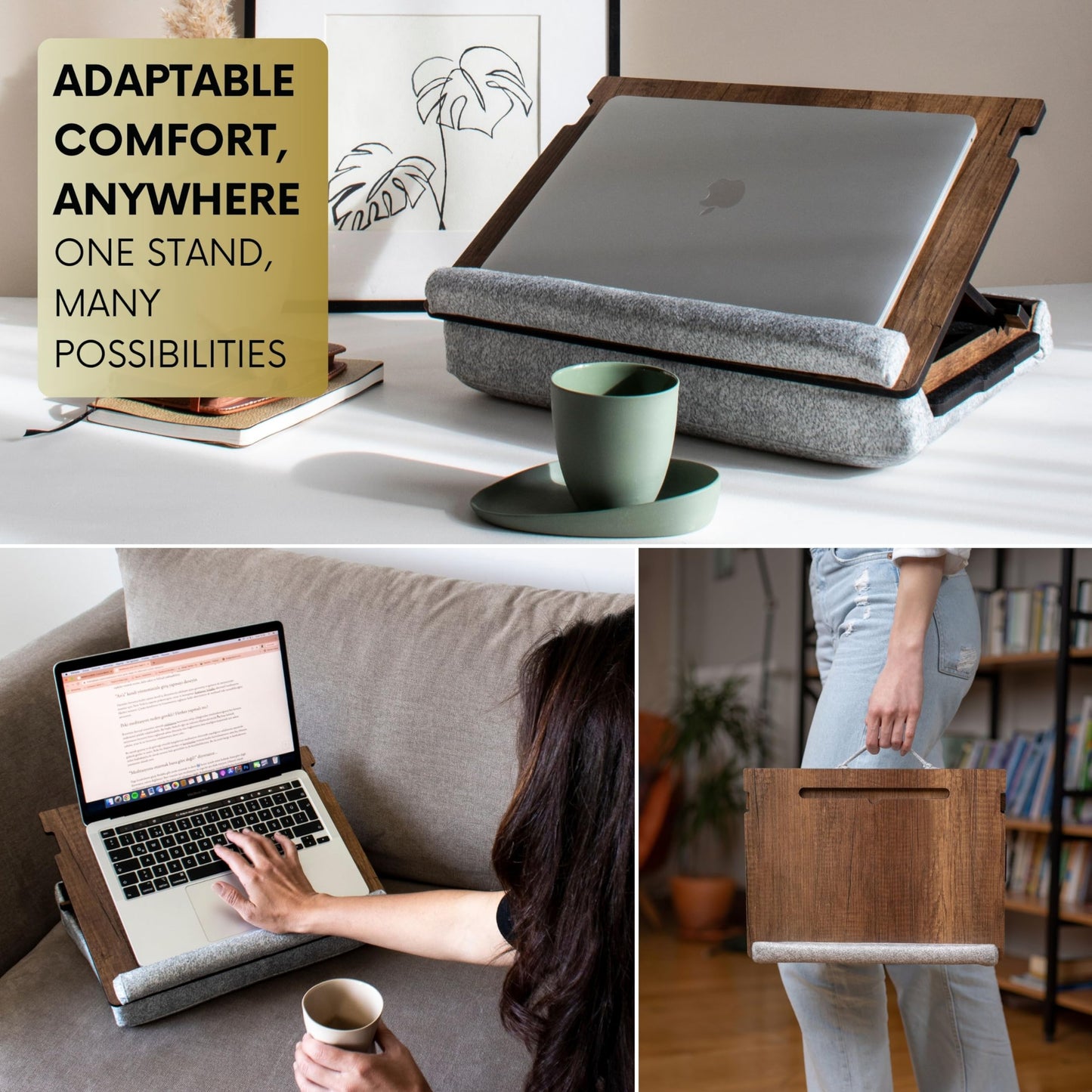 Vigo Wood Lap Desk for Laptop - Laptop Tray with Cushion, Portable Lap Desk for Lap, Adjustable Lapdesk, Couch Lap top Table for Work, Ergonomic Lap top Stand for Bed
