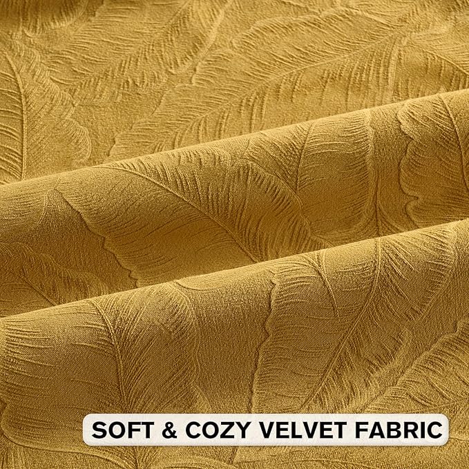 FUTEI Golden Yellow Velvet Throw Pillow Covers 26x26 Inch Set of 2,Soft Embossed Leaf-Relief Textured Euro Pillow Shams,Natural Home Decor for Couch Living Room