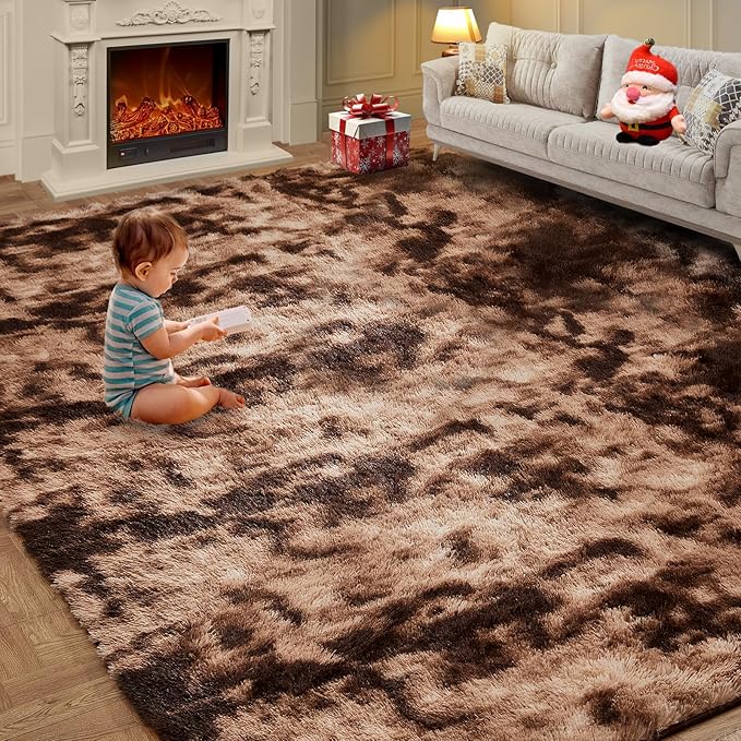6x9 Area Rugs for Living Room, Ultra Soft Shaggy Rugs Carpets, Anti-Skid Soft Fluffy Shag Fur Bedroom Rugs for Kids Boys Girls Dorm Nursery Home Decor Aesthetic, Tie-Dyed Brown