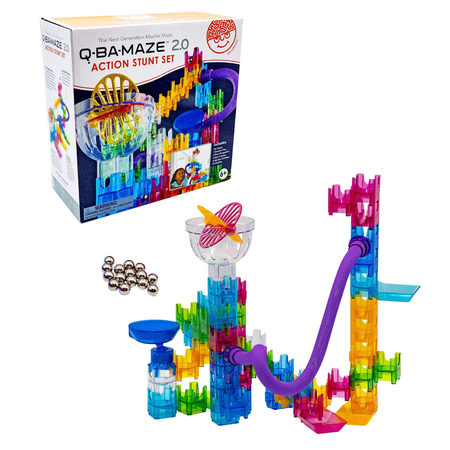 MindWare Q-BA-Maze Action Stunt Set The Next Generation Marble Maze Kids Toys - STEM Marble Run - Recommended for Ages 6+ - Educational Gift for Boys and Girls