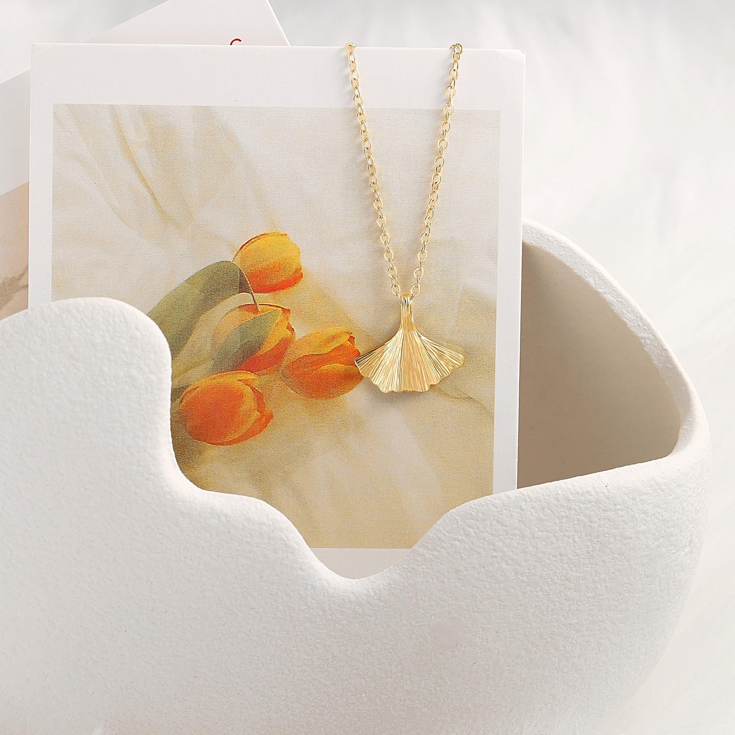 CANEVINKA 18K Gold Plated Ginkgo Leaf Pendant Necklace Autumn Dainty Personalized Handmade Layered Charm Necklace Bohemian Adjustable Pendant Thin Cable Chain Necklace for Women