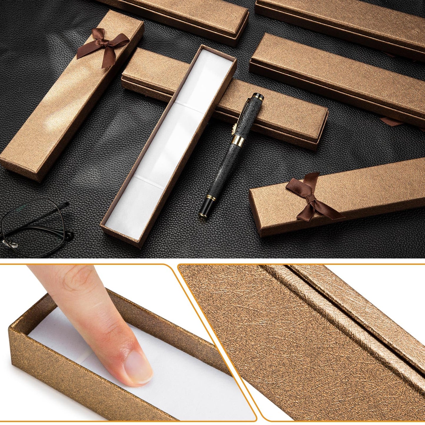 12PCS Empty Pen Presentation Box, Ink Pen Display Boxes Bulk, Brown Cardboard Pen Case, Ballpoint Fountain Pen Jewelry Display Box, Gift Collection Case for Classroom Office Birthday Valentine Holiday