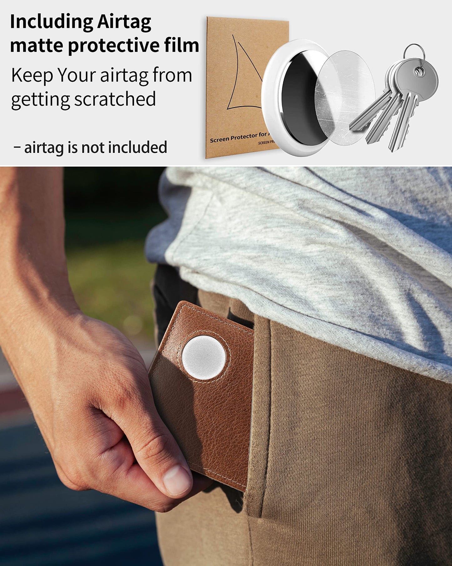 Mens Wallet With AirTag Holder, Bifold Leather RFID Blocking 2 ID Windows 12 Card Holders, Gift Box and Screen Protector Included, AirTag Not Included