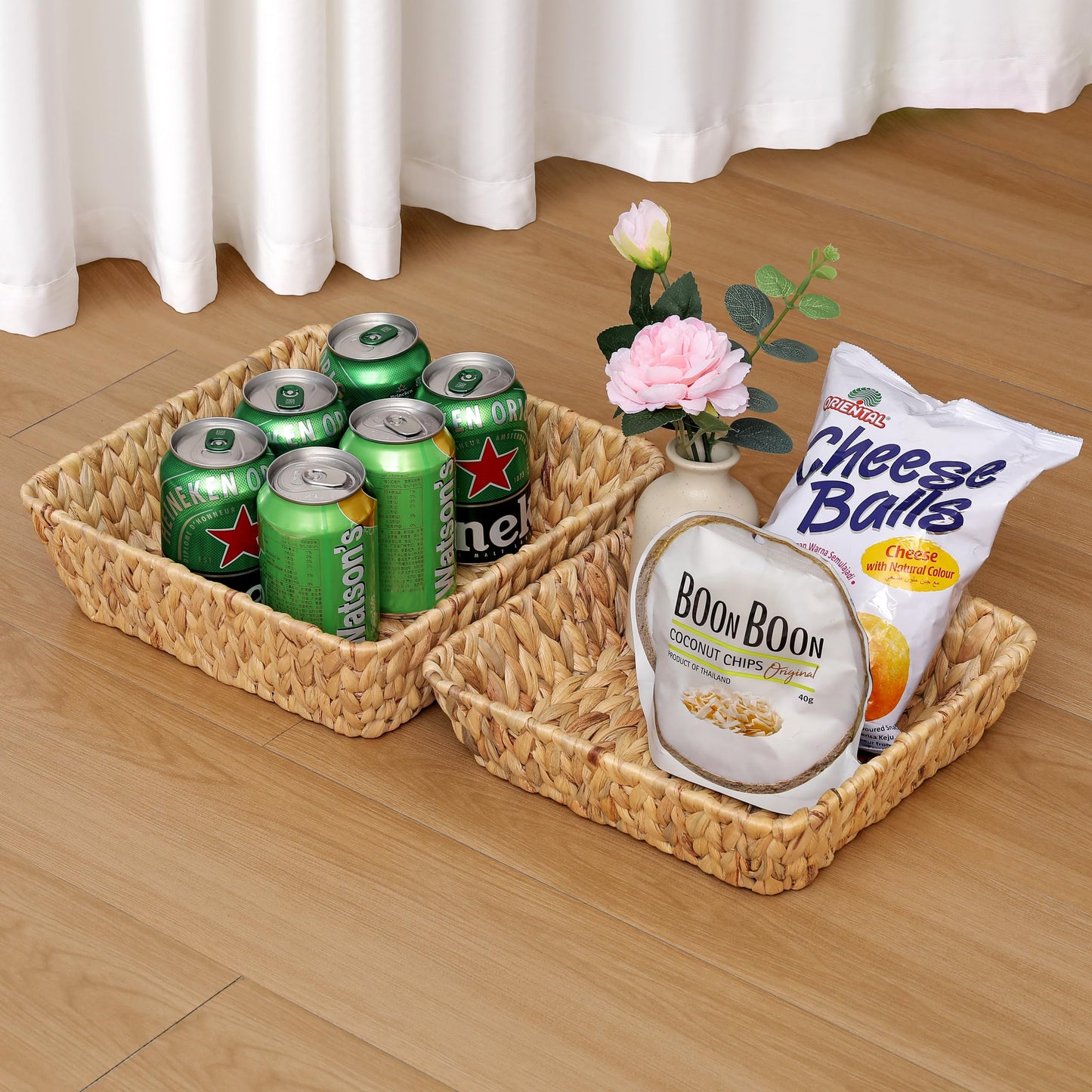 Small Wicker Basket Tray 2 Pack, Small Rattan Basket Set for Gifts,Entryway Console,Tabletop,Office | Woven Wicker Decorative Desk Baskets for Organizing