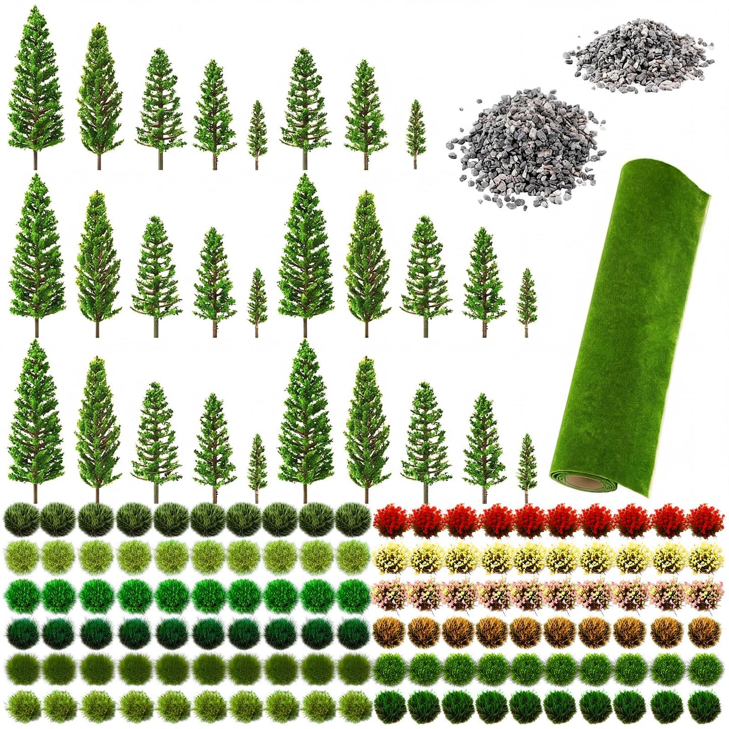 Ceenna 143 Pcs Miniature Model Trees Scenery Landscaping Kit Include Diorama Trees Artificial Grass Mat Pebbles Ho Scale Train Accessories for DIY Crafts Project Building Model Scenery Landscape