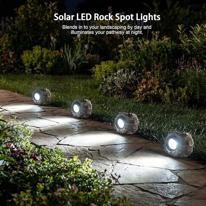 Solar Rock Lights Outdoor Garden Waterproof - Super Bright LED Solar Spotlights, Solar Powered Landscape Path Decorative Garden Stone Lights for Pathway, Walkway, Yard, Patio (2 Pack)