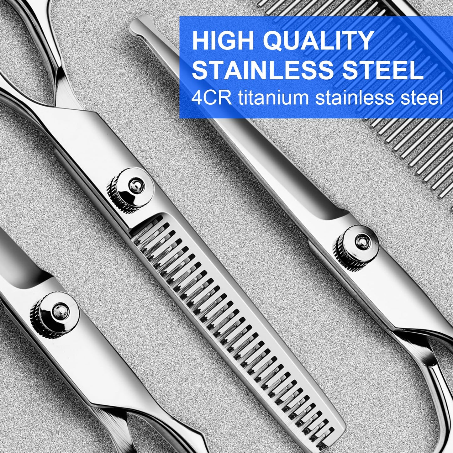 TINMARDA Professional Dog Grooming Scissors Kit, Titanium Coated 5 in 1 Stainless Steel Grooming Shears Kit with Straight, Curved and Thinning Scissors for Dogs, Cats and Pets at Home