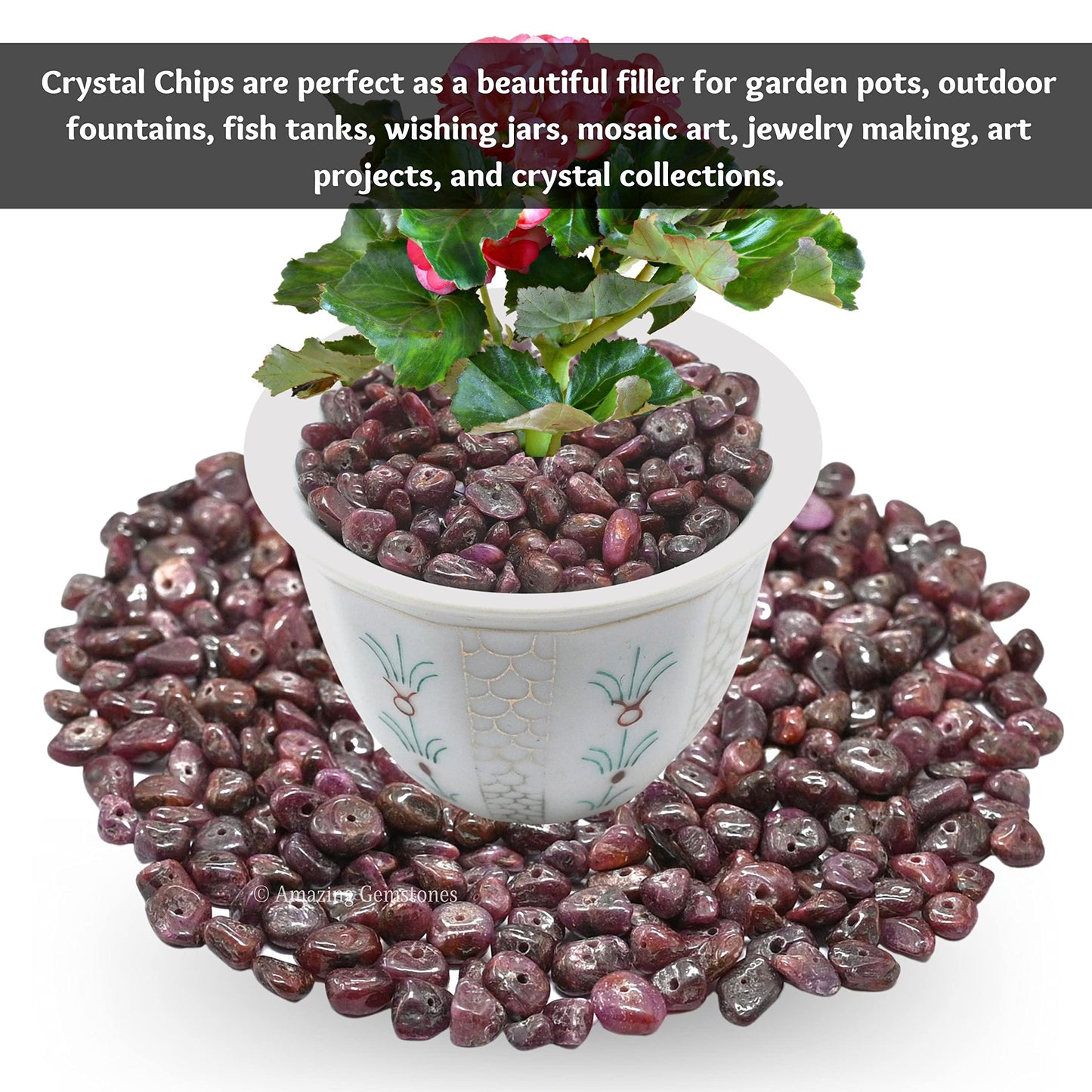 Ruby Pre Drilled Natural Crystals Crushed Chips Beads for Jewelry Making, DIY Handmade Healing Crystals (25 Inch Strand)