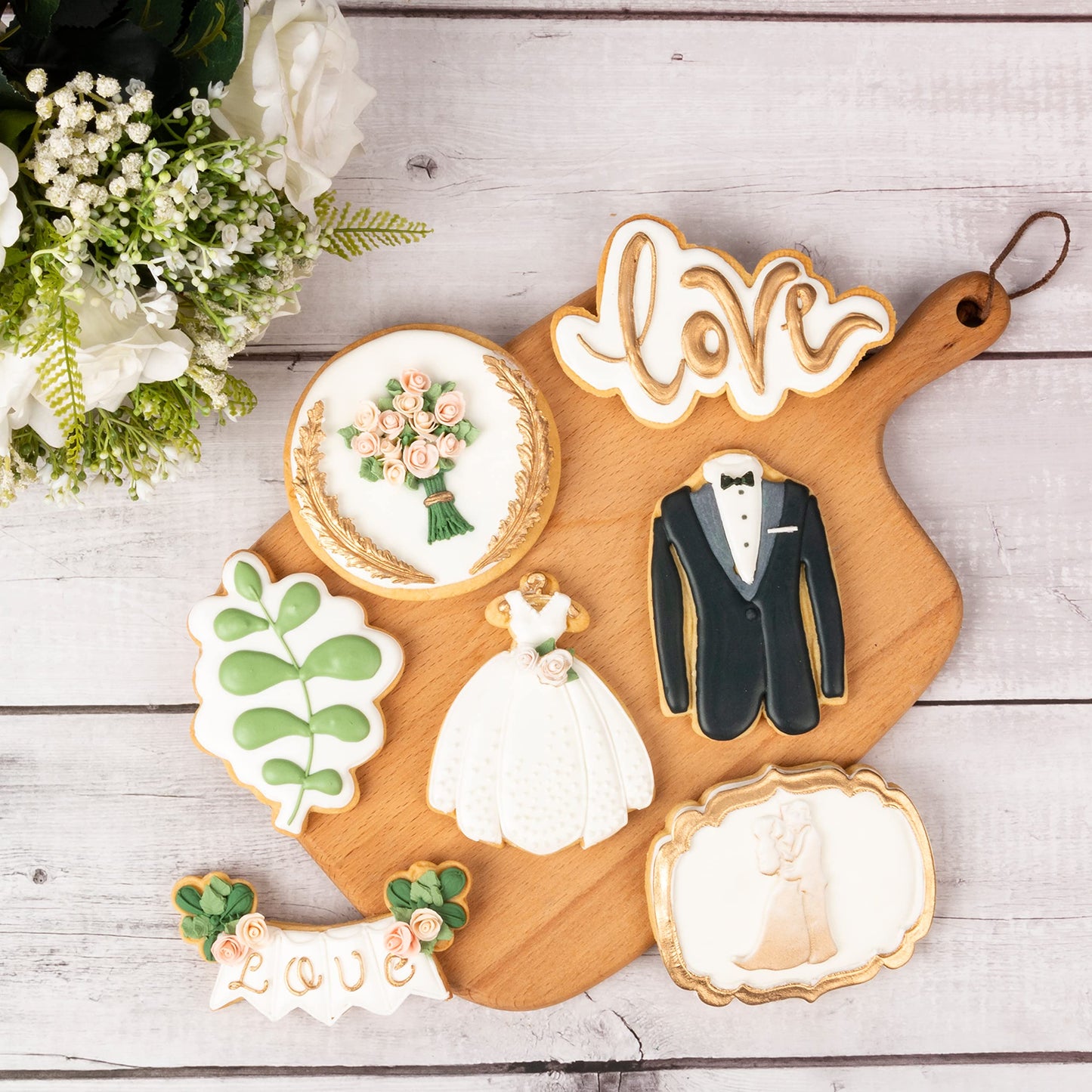Flycalf Love Cookie Cutters Set of 7 with Plunger Stamps Holiday Gifts Baking Cake PLA Kitchen Diamond Love Ring Shapes for Kids 3" Mold Supplies Biscuit Tools