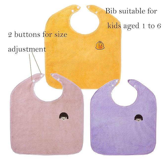 6 Packed Baby Bibs for Girls or Boys, Large Towel Bibs for Toddler 3-6 Years with Gift Box Packed(2 pink purple yellow)
