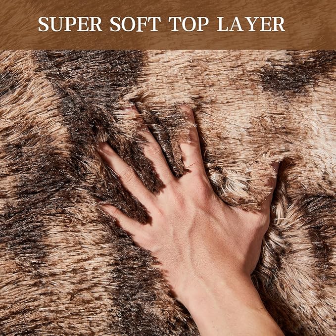 6x9 Area Rugs for Living Room, Ultra Soft Shaggy Rugs Carpets, Anti-Skid Soft Fluffy Shag Fur Bedroom Rugs for Kids Boys Girls Dorm Nursery Home Decor Aesthetic, Tie-Dyed Brown