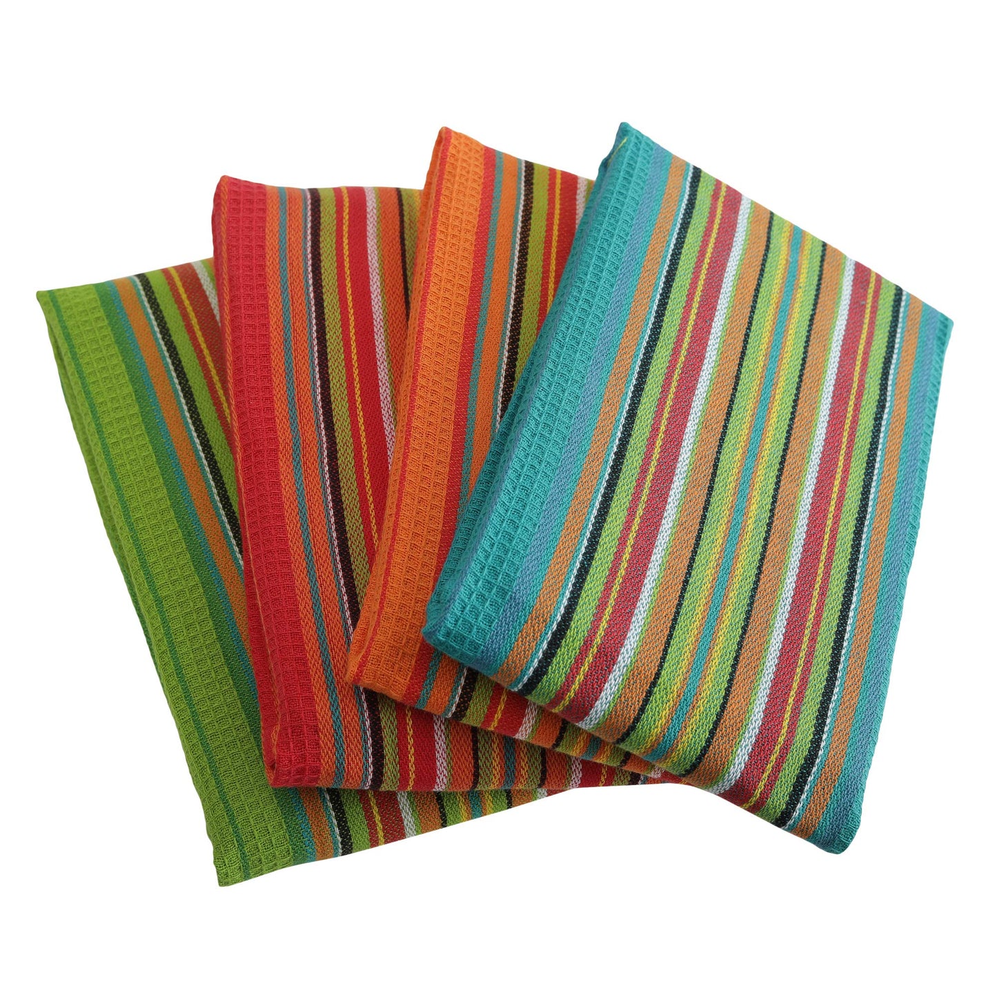 DG Collections Salsa Stripe Kitchen Dish Towels, 100% Cotton, Highly Absorbent, Multi Purpose Waffle Tea Towels for Cooking, Drying & Cleaning, 16x28 Inches, Pack of 12