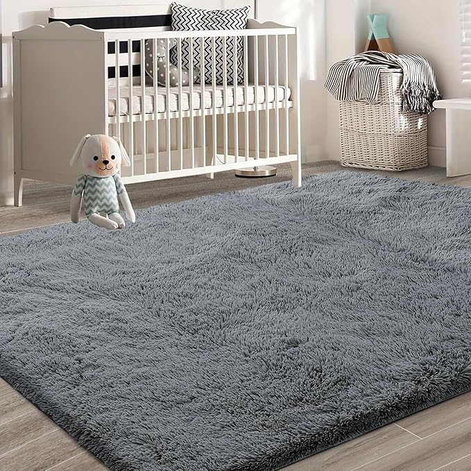 9X12 Large Area Rugs for Living Room Bedroom,Big Shag Rug for Bedroom Dorm,Soft Fluffy Indoor Carpet Nursery Rugs for Kids Girls Room Home Decor (Dark Grey, 9X12 Feet)