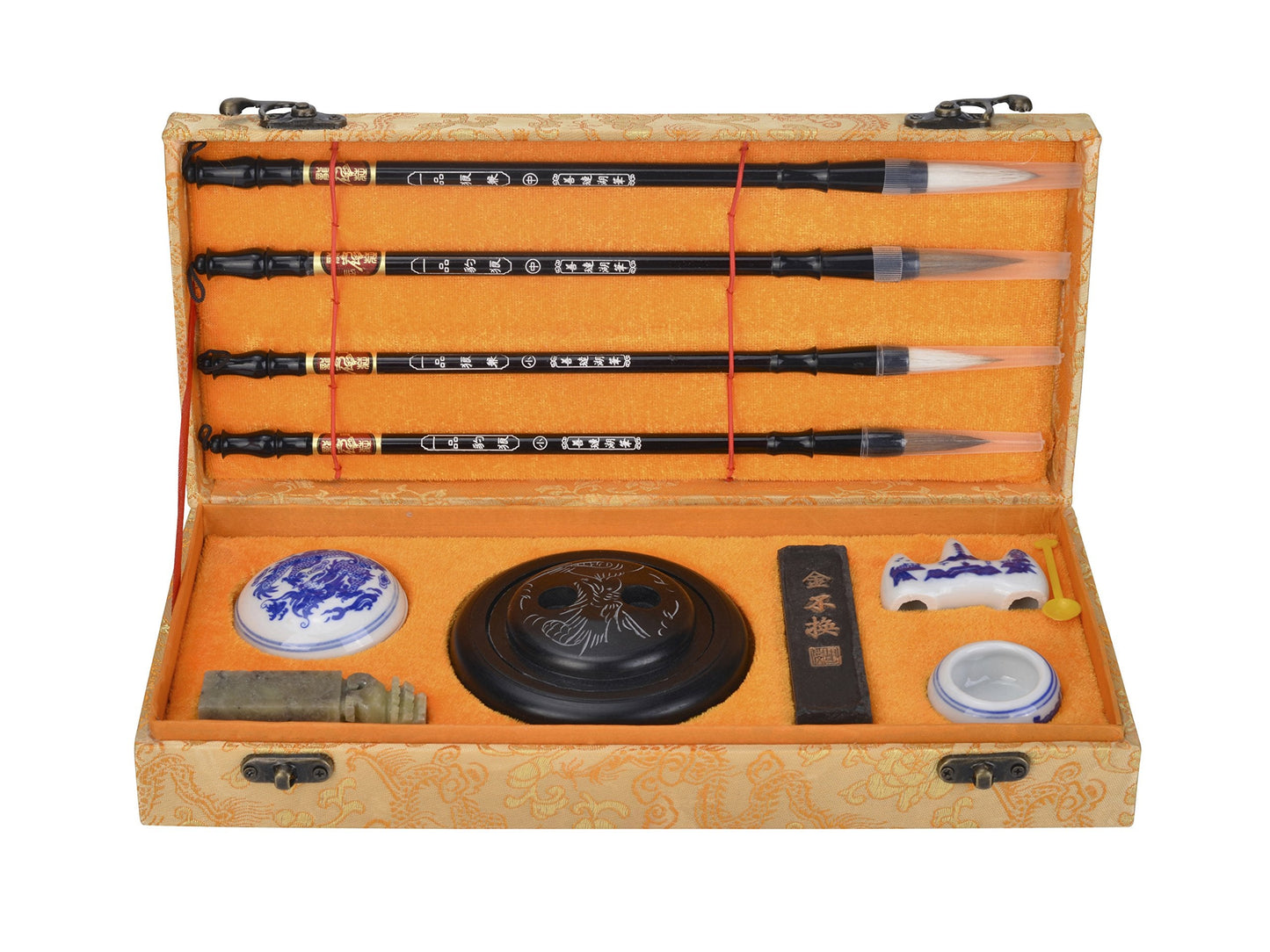 I-MART Chinese Calligraphy Set for Beginners with 4 Brushes, Ink Stone, Ink Stick, Red Ink Paste, Seal, Porcelain Water Bowl, Brush Holder, Calligraphy Kits for Beginners and Sumi Painting