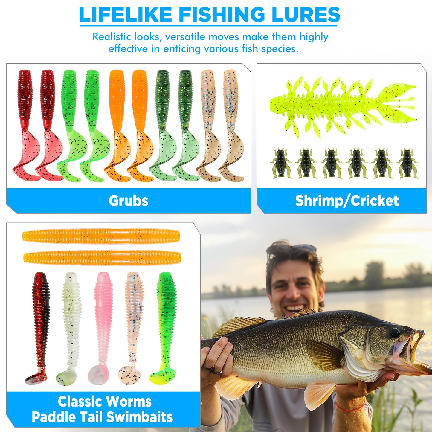PLUSINNO Fishing Lures, 137Pcs Tackle Box with Tackle Included, Crankbaits, Spoon, Hooks, Weights & Other Accessories, Fishing Bait Lure Gear Kit Gift for Men Bass Freshwater