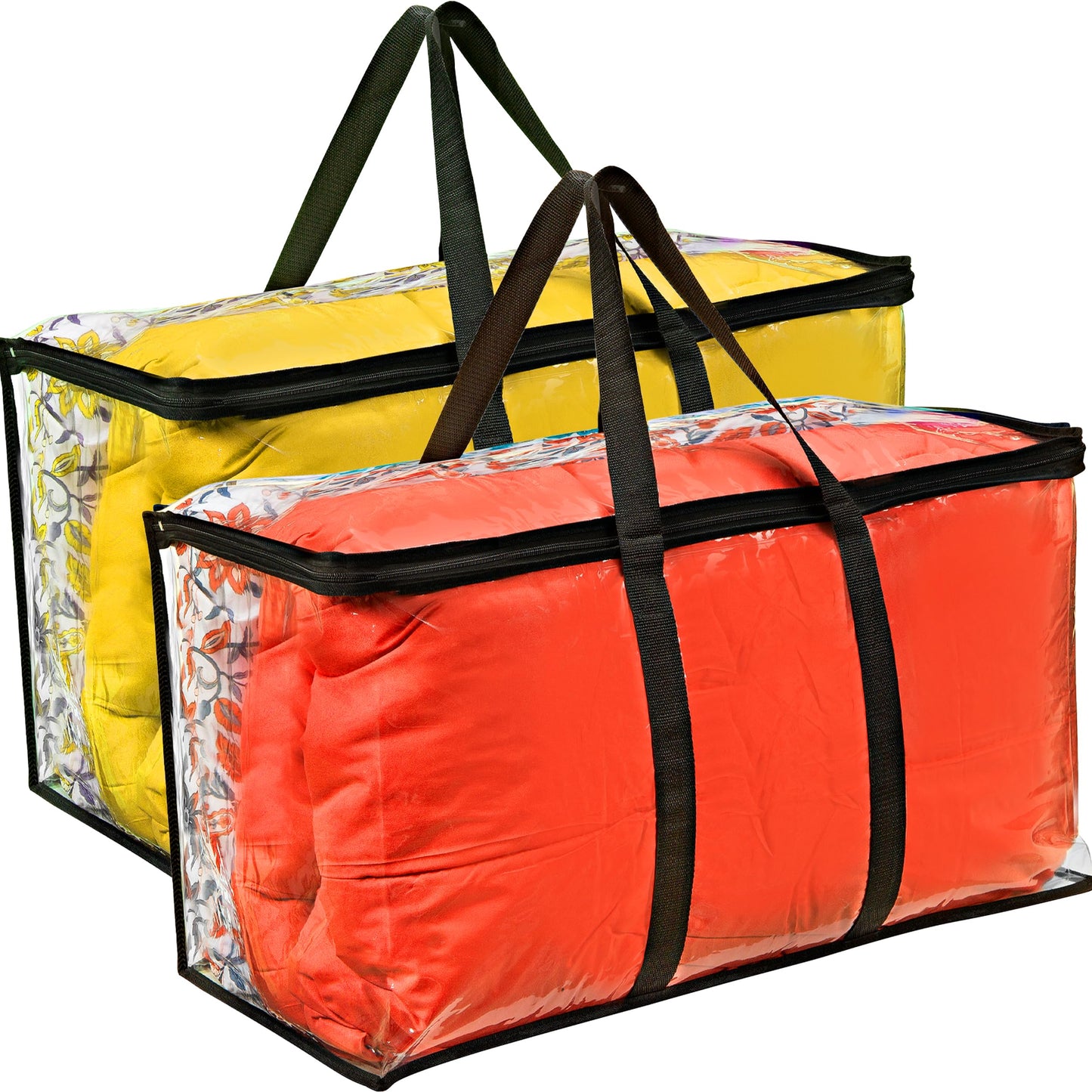 VitalUp 2 Pack Clear Large Moving Bags, Heavy Duty Storage Bags, College Totes, Storage Bins, for Organizing Blankets, Clothing for College, Dorm, Packing, Durable with Zipper and Handle 25x14x12