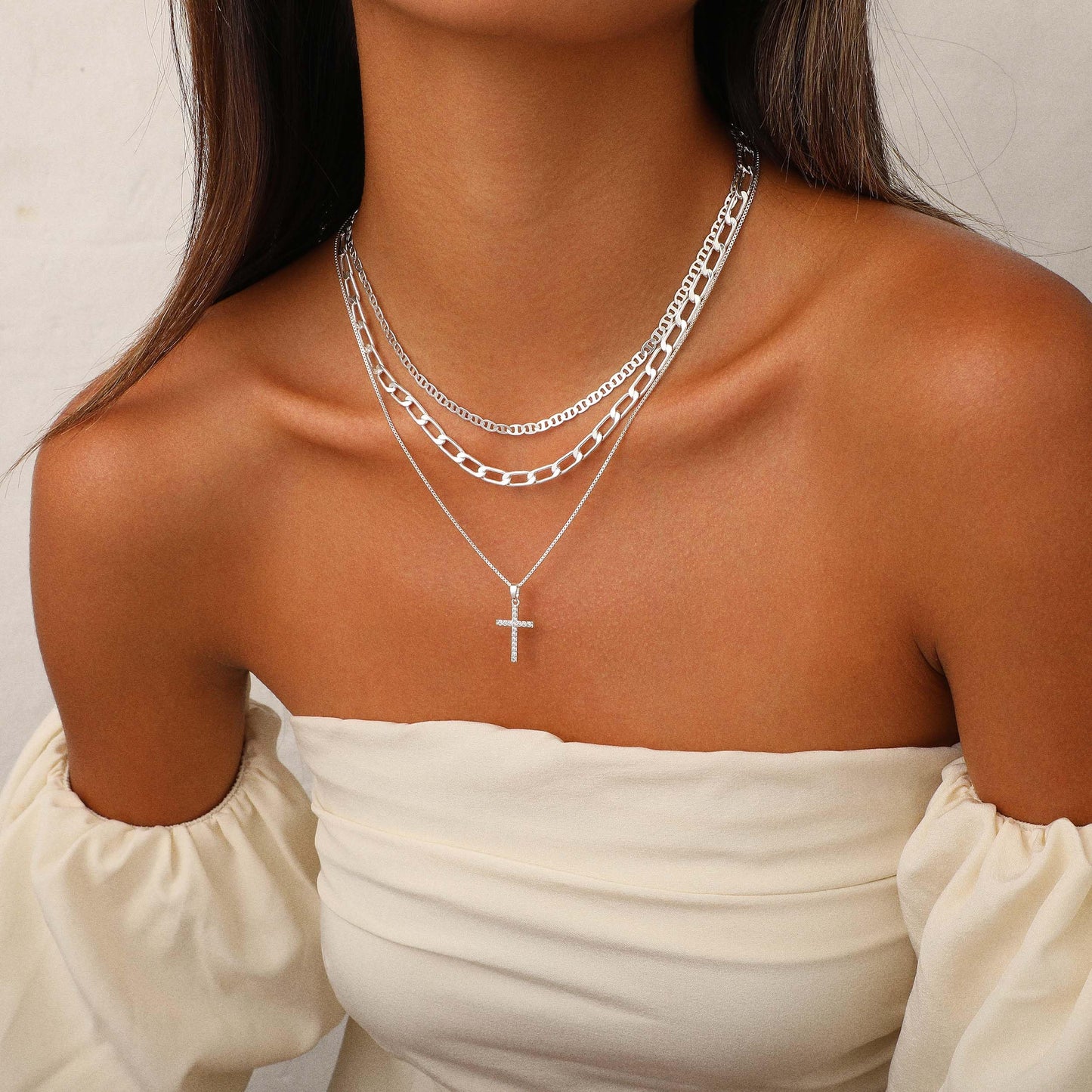 Nancomy Layered Gold Cross Necklaces for Women, Stack Stackable 14K Silver Plated Cubic Zirconia Pendant Necklace Set Dainty Choker Layering Necklaces for Women Faith Jewelry Religious Gift