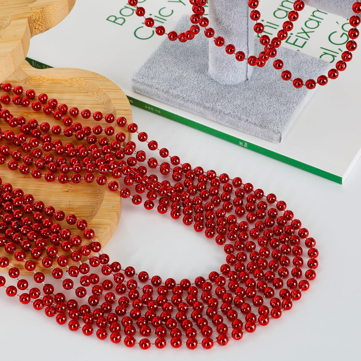 15PCS Red Bead Necklace, Valentines Stuff Beads Necklace Party Favors, 33" Beaded Necklaces Festival Parade Throw Accessories, Wedding Birthday Mardi Gras Christmas Celebrations Decorations