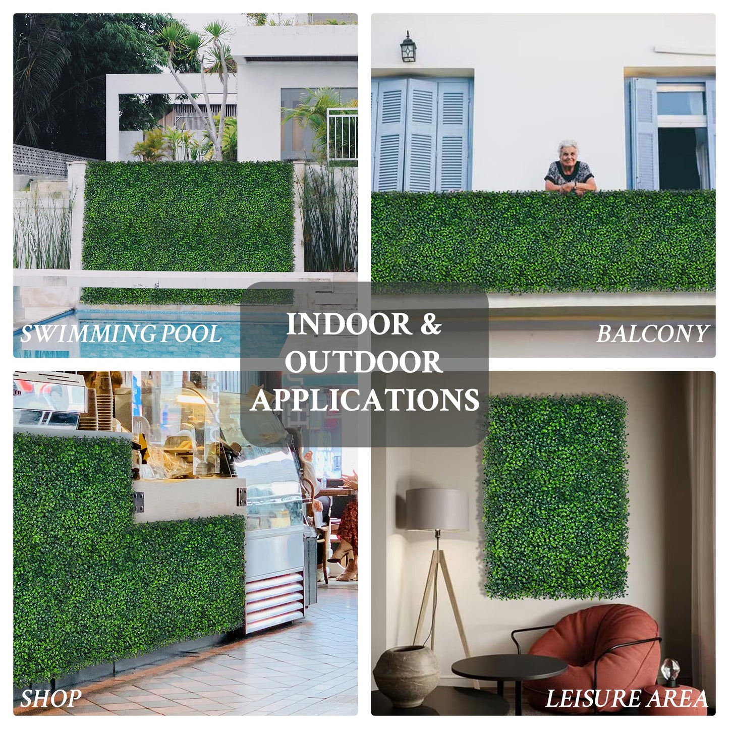 DOPGIB Artificial Grass Wall Panel,10"x 10"(12P) 4-Layer Leaf UV-Anti Greenery Faux Boxwood for Indoor,Outdoor Patio Balcony Privacy & Ivy Fence Covering Privacy, Garden, Backyard Wall Backdrop Decor