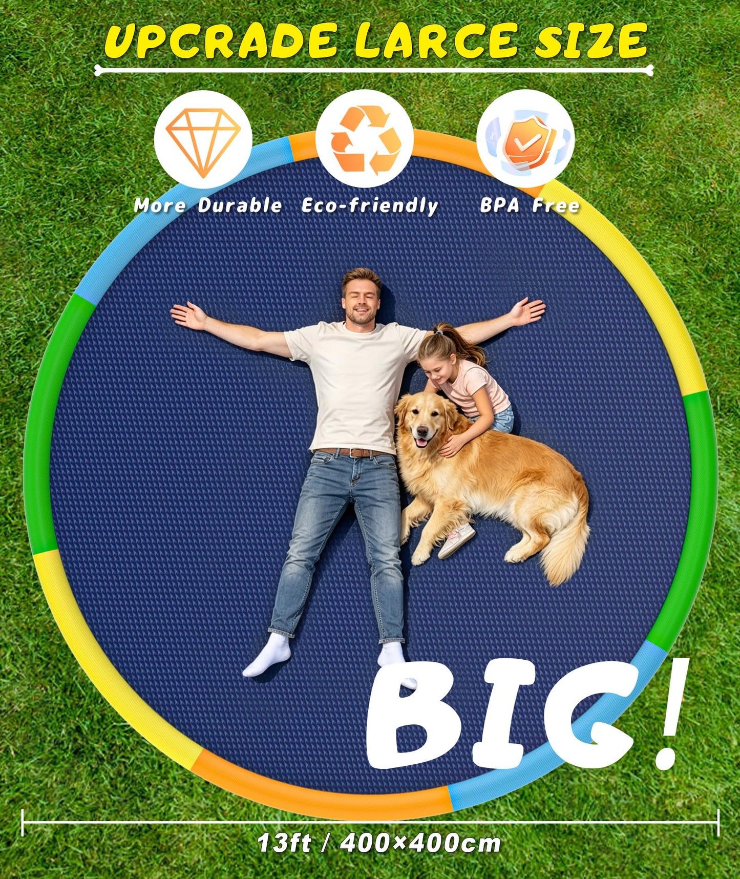 EPN Splash Pad, 13FT Size Extra Large Sprinkler Play Mat for Dogs & Kids, Thicker Pool Summer Outdoor Water Toys Fountain Pad for 3+ Children & Pets