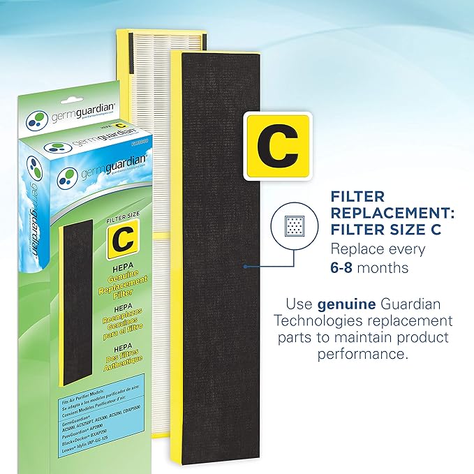 Germ Guardian True HEPA Filter Air Purifier with UV Light Sanitizer, Eliminates Germs, Filters Allergies, Pollen, Smoke, Dust, Pet Dander,Mold,Odors,Quiet 28in 3-in-1 Air Purifier for Home AC5300B2PK
