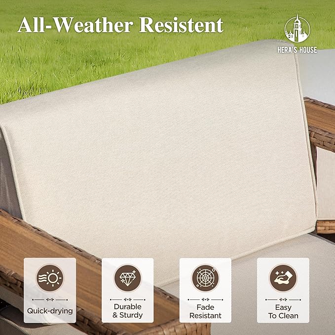 HERA'S HOUSE 6 Pieces Patio Furniture Set, 4 Sectional Outdoor Rattan Wicker Sofas with 2 Ottomans, All Weather Patio Conversation Set with 5.3" Widened Armrest, 10" Ultra Thick Cushion for Deck