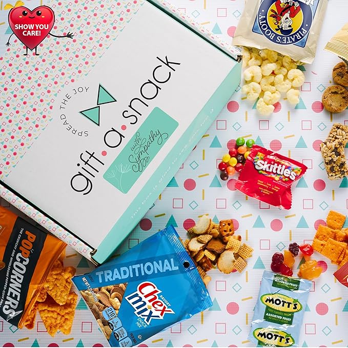 Gift A Snack - Sympathy Snack Box Care Package + Greeting Card (45 Count) Condolence for Loss of Loved One, Dog Pet Cat Memorial Sweet Treats Gift Basket - Cravy Food Assortments & Variety Gifts