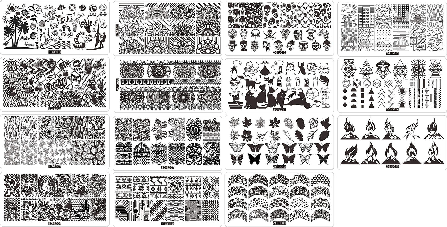 BeautyLeader 20 Pcs Nail Stamp Plates Set 15 Nail Art Plate 2 Stamper 2Scraper 1storage Bag Nails Art Stamping Plate Scraper Stamper Set Leaves Flowers Animal Nail Image Plate