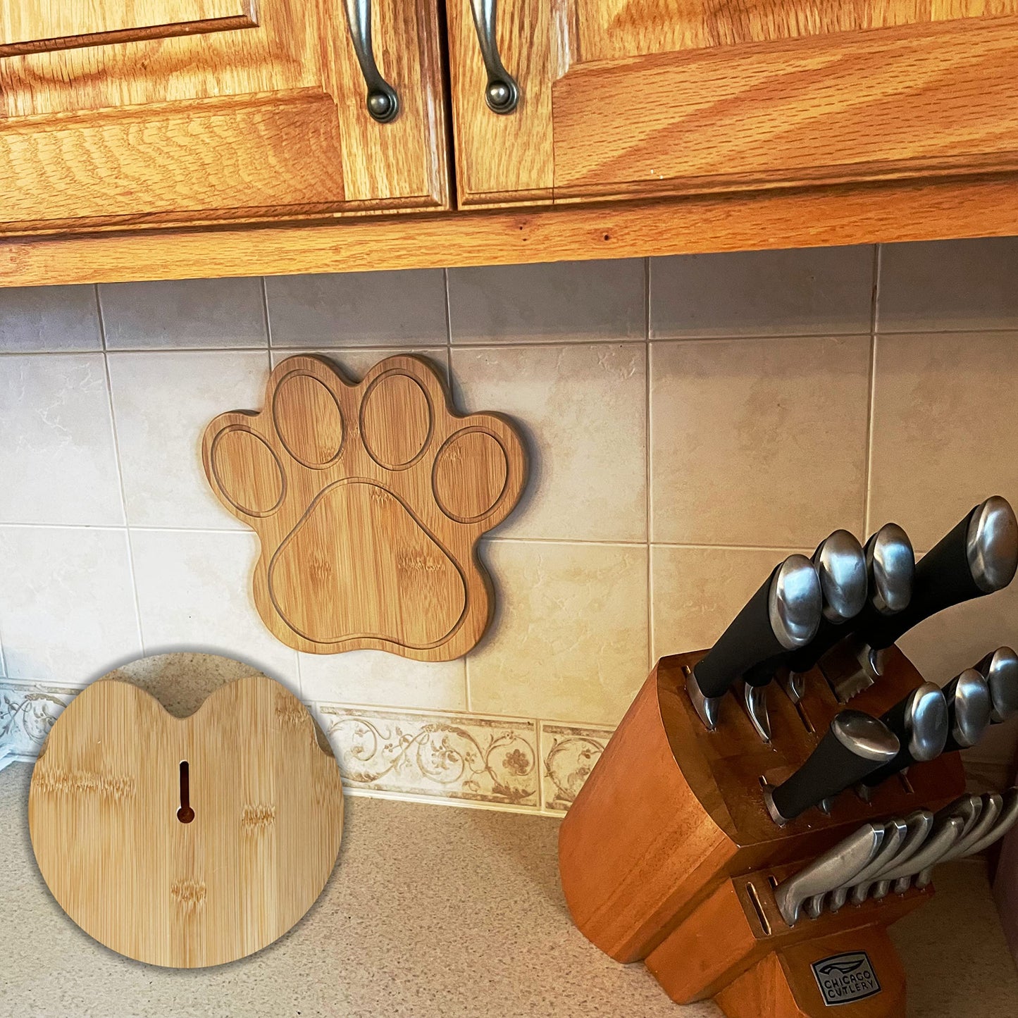 Pet Fit For Life - Paw Shaped Natural Bamboo Charcuterie Board - Wood Cutting Board/Cheese Board Set with 4 Matching Spreaders - Unique Gift Set For Any Occasion
