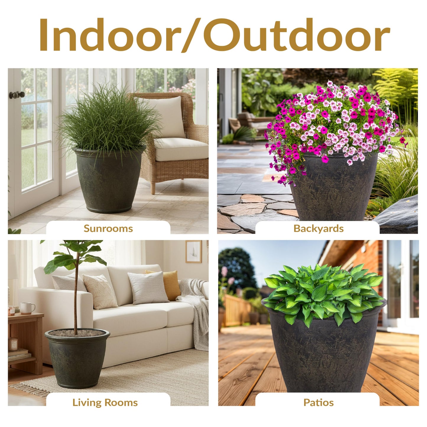Sunnydaze 24-Inch Anjelica Large Plastic Pot for Plants - Outdoor Double-Walled Large Plastic Planter with Drillable Drainage Holes - Sable