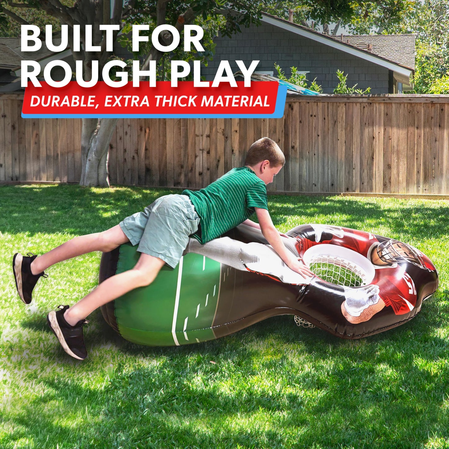 GoSports Inflataman Football Challenge - Includes 4 Rubber Footballs, Ball Pump, and Scoreboard - Inflatable Receiver Touchdown Toss Game