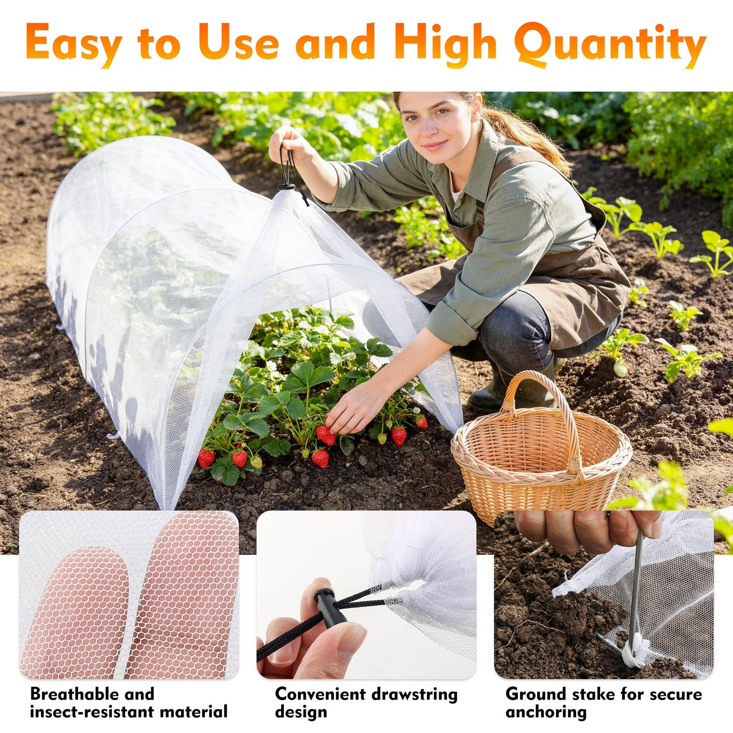 2PCS warmfarm 4ft Garden Row Accelerator Plants Cover, Pop Up Garden Bed Tunnel Net with 6 Stakes, Ready-to-Use Design Garden Beds Vegetable Rows Plant Protector for Protecting Vegetable Fruit