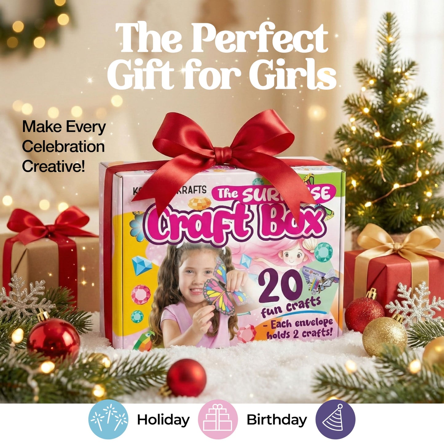 20 Arts & Crafts Kit for Girls – The Surprise Craft Box, All-Inclusive DIY Craft Set with 20 Fun Projects, Individually Packaged, Easy Step-by-Step Instructions, Creative Activity Gift for Kids