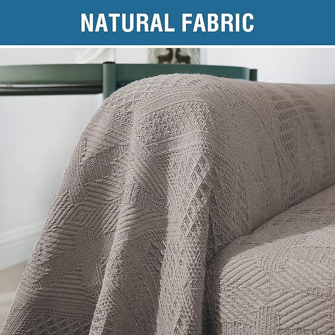 H.VERSAILTEX Cotton Sofa Covers Couch Cover Sofa Slipcover for Most Shape Sofas, Feature Thick Woven Jacquard Seamless with Tassels, Multi-Use Decorative for Couch (Large: 71" x 102", Sand)