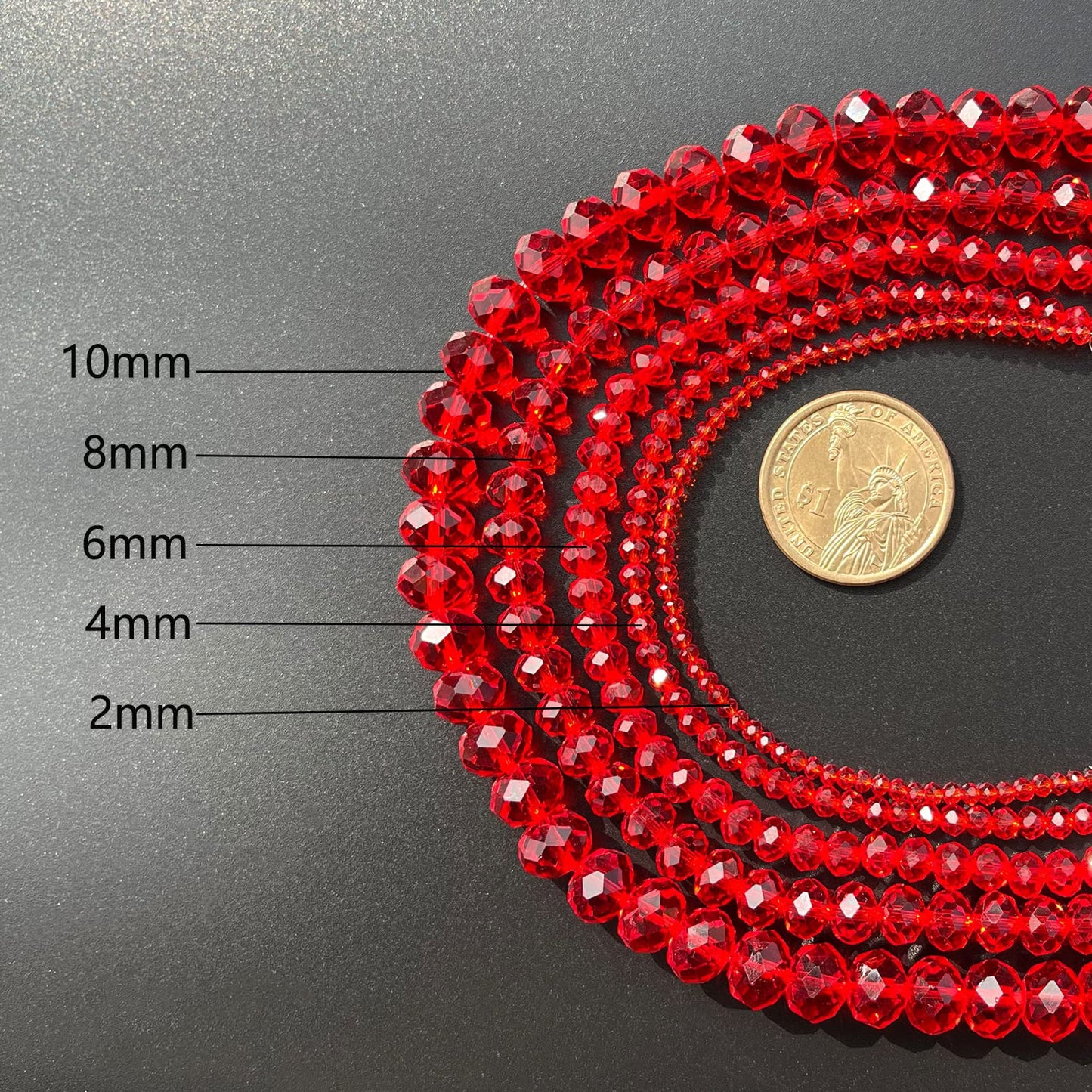 JEBBO 1000pcs Red Glass Beads for Jewelry Making, 2/4/6/8/10mm Assorted Crystal Beads Faceted Briolette Crystal Glass Beads for DIY Craft, Rondelle Spacer Beads for Bracelets Necklaces