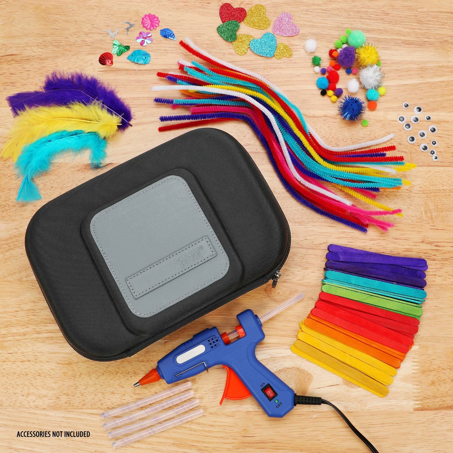 USA Gear Hot Glue Gun Case with Removeable Pouches, Water Resistant Shell - Hard Shell Storage Case Only fits Sticks, Cordless Hot Glue Gun & more Tools - Replacement Storage (Black)