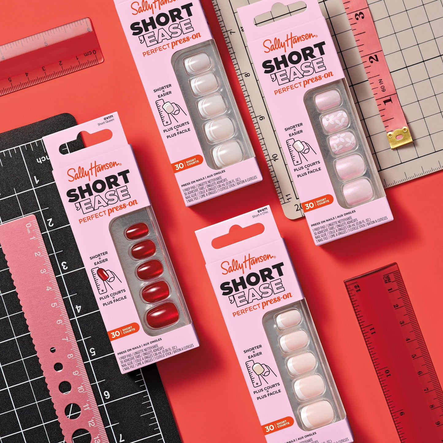Sally Hansen Salon Effects Perfect Press-On Short'Ease Nails | Oval Shape | Easy to Apply, Non-Damaging, Natural Look Vitamin E & B5 | 30 Nails, Nail Glue, Adhesive Tabs, File| Short Queen