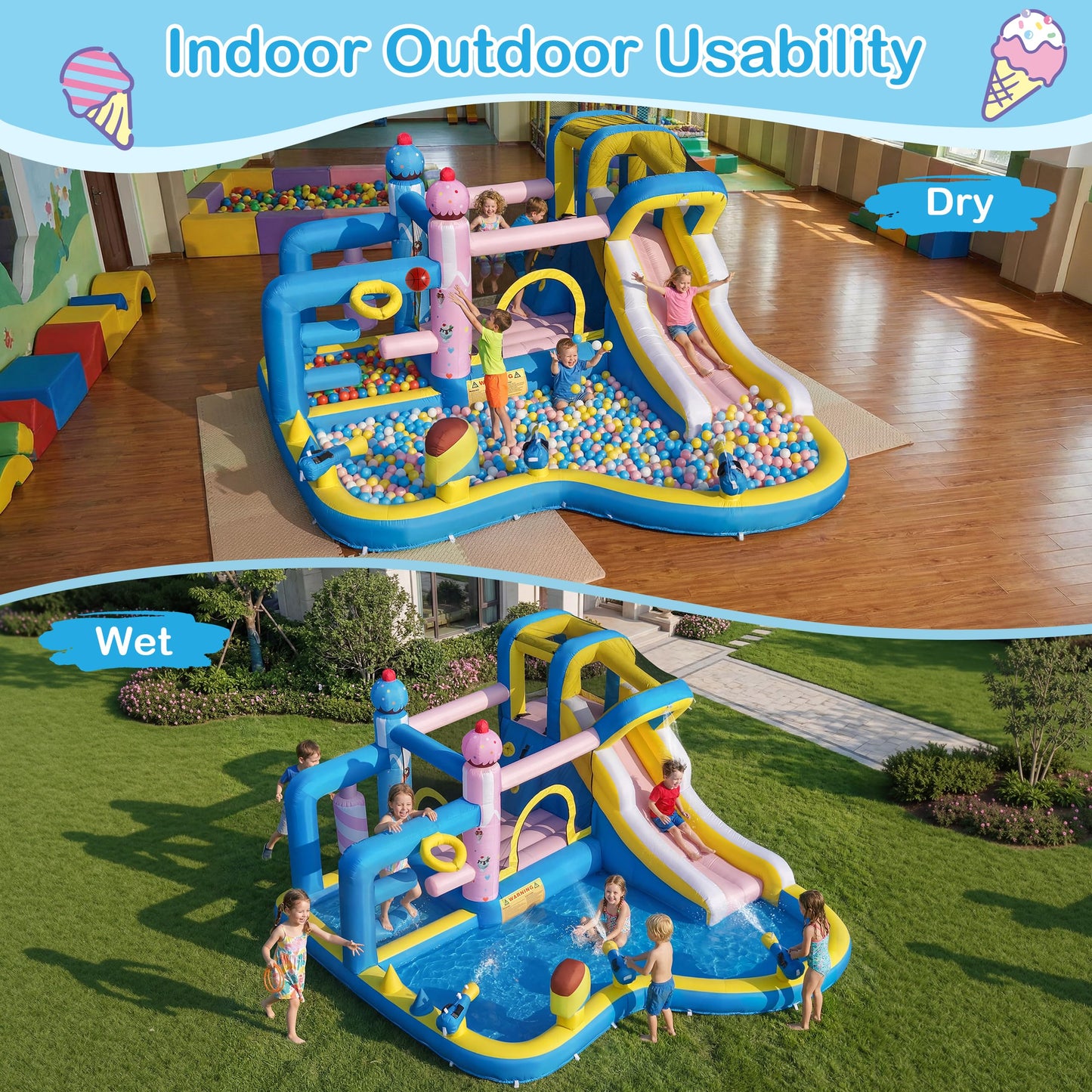 TOAOB Inflatable Water Slide for Kids 3-12: Blow Up Bounce House Backyard Water Park with 480W Blower- 10 in 1 with Pool for Outdoor Birthday Party