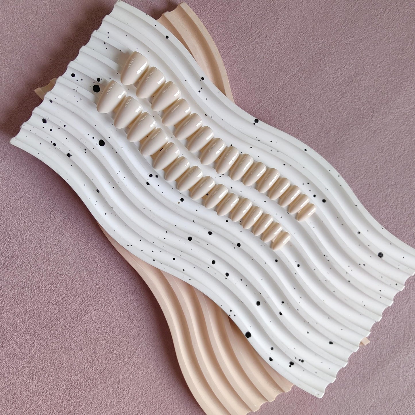 KQueenest Beige White Press on Nails Short Almond, 30 Pcs Thick Fake Nails Short Stiletto, Solid Color Acrylic Nails Press on, Natural Almond Nails Glue on, Reusable Stick on Nails For Women