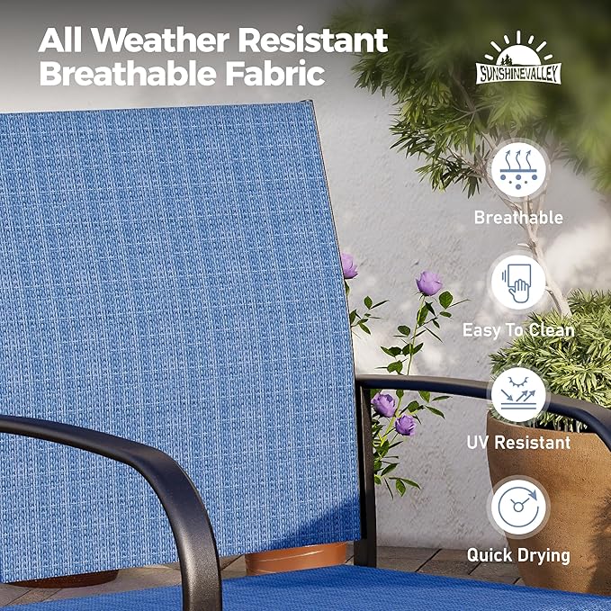 Patio Dining Set for 8, 60" x 60" Square Metal Table with Umbrella Hole, 8 x Stable Dining Chairs, Outdoor Table and Chairs Set for Lawn Backyard and Deck, Blue