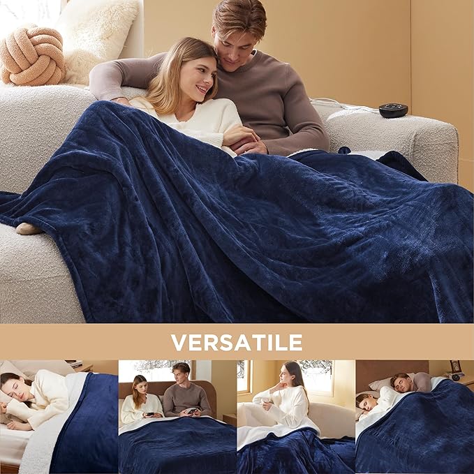 Bedsure Electric Blanket Queen Size - Dual Control Heated Blanket Queen, Fast Heating with 10 Time Settings & 10 Heat Settings, Warm Gift for Grandma (84x90 inches, Pageant Blue)