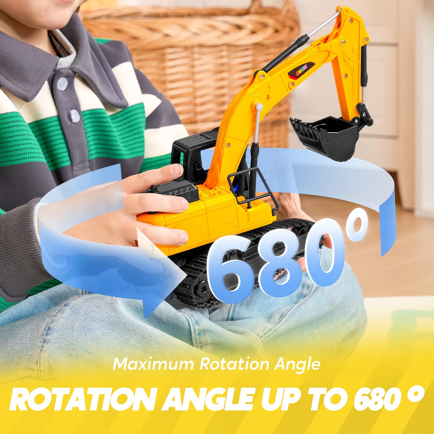 JOYIN Remote Control Excavator Toys for Boys, 2.4Ghz RC Play Excavator with Light, Construction Toys for Boys Birthday Gift 3-5 4-7 8-12 Year Old Kids